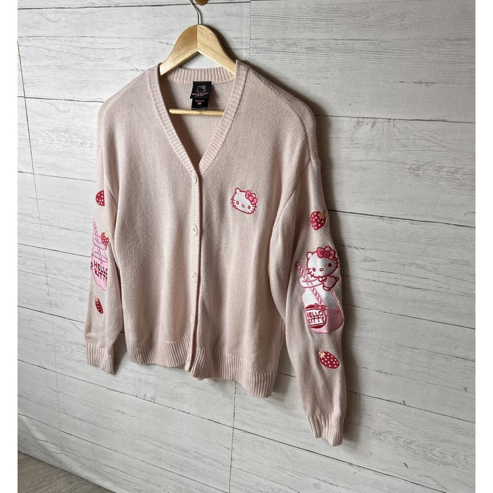 Hello Kitty Sweater Womens Size Small Pink Strawberry Milk Skimmer Cardigan - Picture 5 of 16